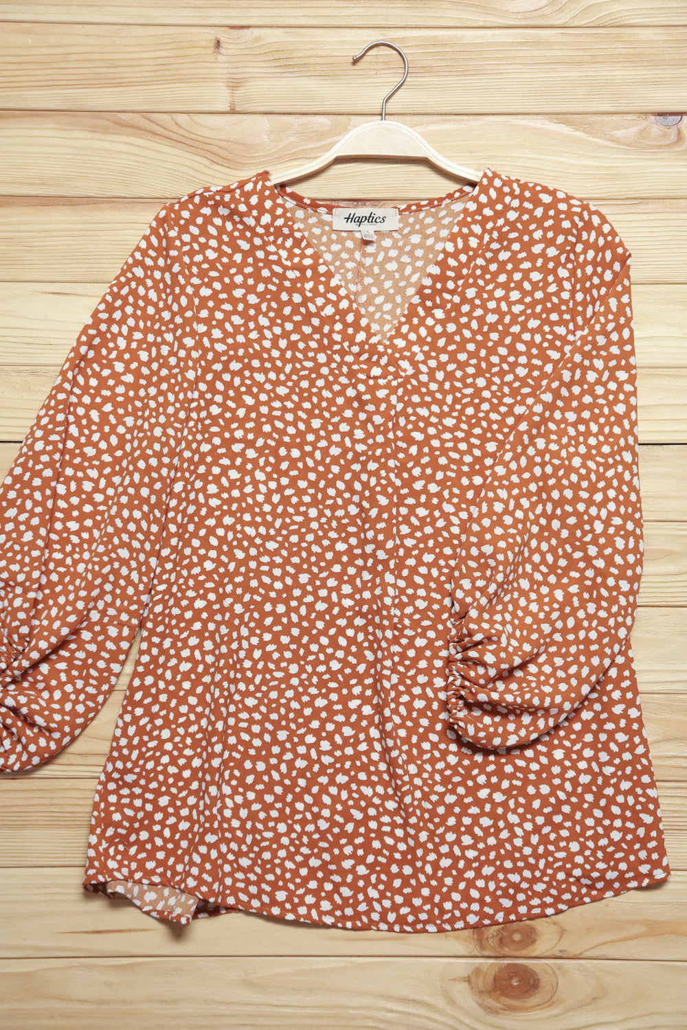 Mustard Abstract Dot V Neck Woven Top