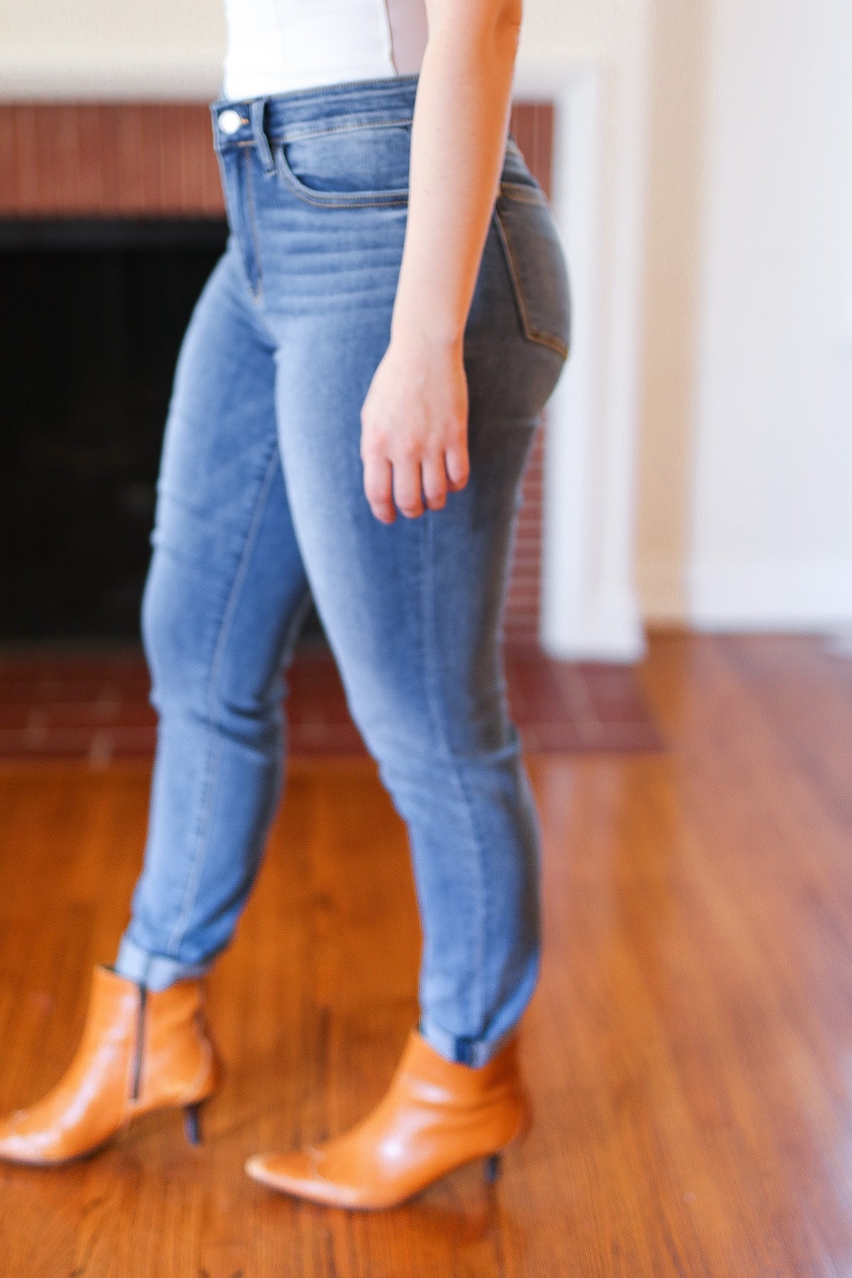 Mid Rise Slim Fit Medium Wash Cuffed Judy Blue Jeans
