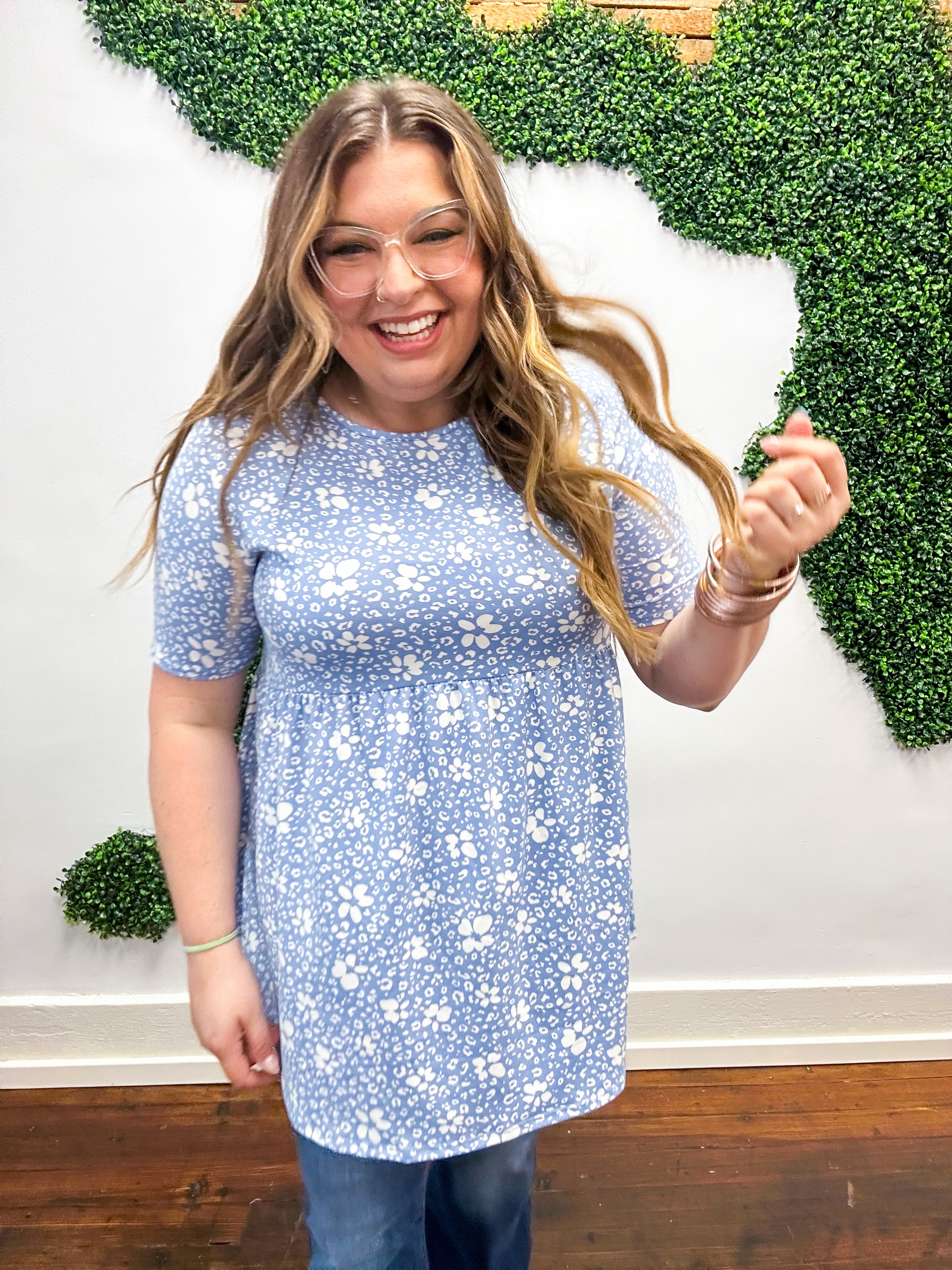 Sabrina Floral & Spots Babydoll Top - Blue *FINAL SALE* MEDIUM ONLY!