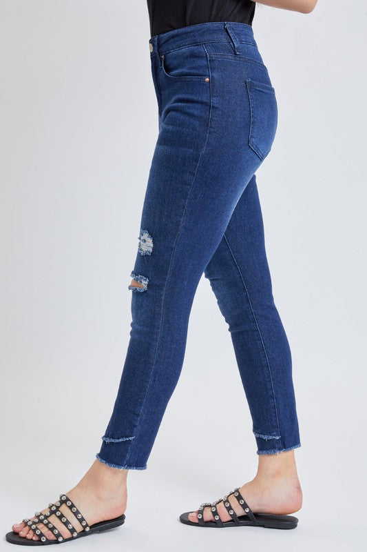 Distress Signal Tummy Control Skinny Jeans by RFM in Dark Indigo