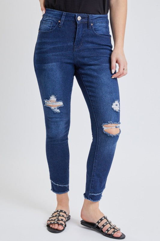 Distress Signal Tummy Control Skinny Jeans by RFM in Dark Indigo