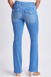 High Rise Non Distressed Tummy Control Flap Pocket Bootcut Jeans by RFM - Medium Wash