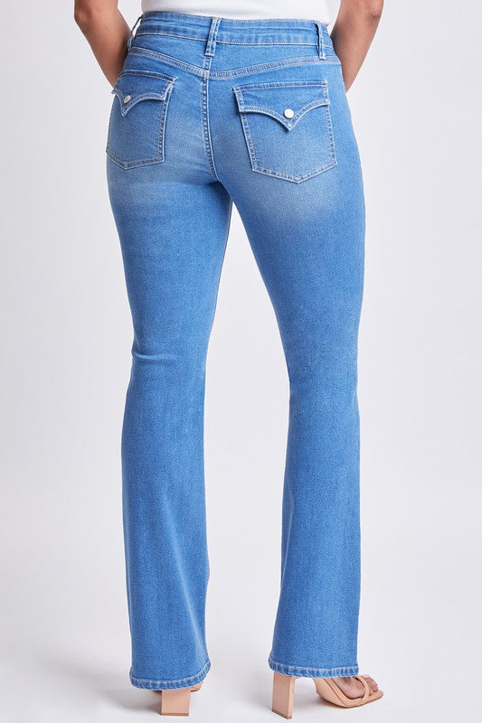 High Rise Non Distressed Tummy Control Flap Pocket Bootcut Jeans by RFM - Medium Wash