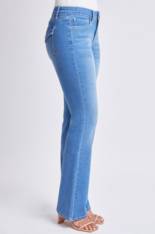 High Rise Non Distressed Tummy Control Flap Pocket Bootcut Jeans by RFM - Medium Wash