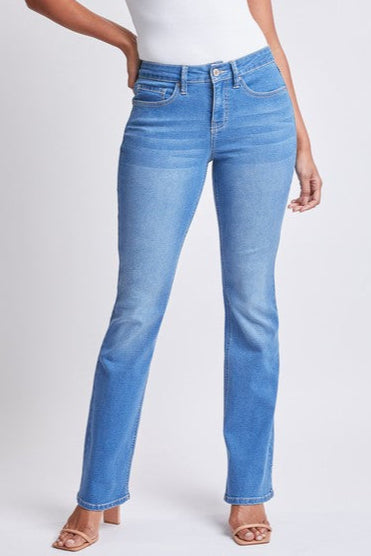 High Rise Non Distressed Tummy Control Flap Pocket Bootcut Jeans by RFM - Medium Wash