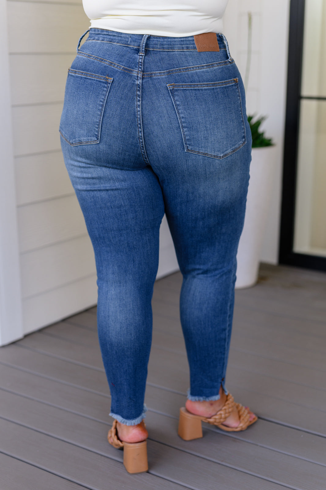 High Rise Tummy Control Side Slit Skinny Judy Blue Jeans