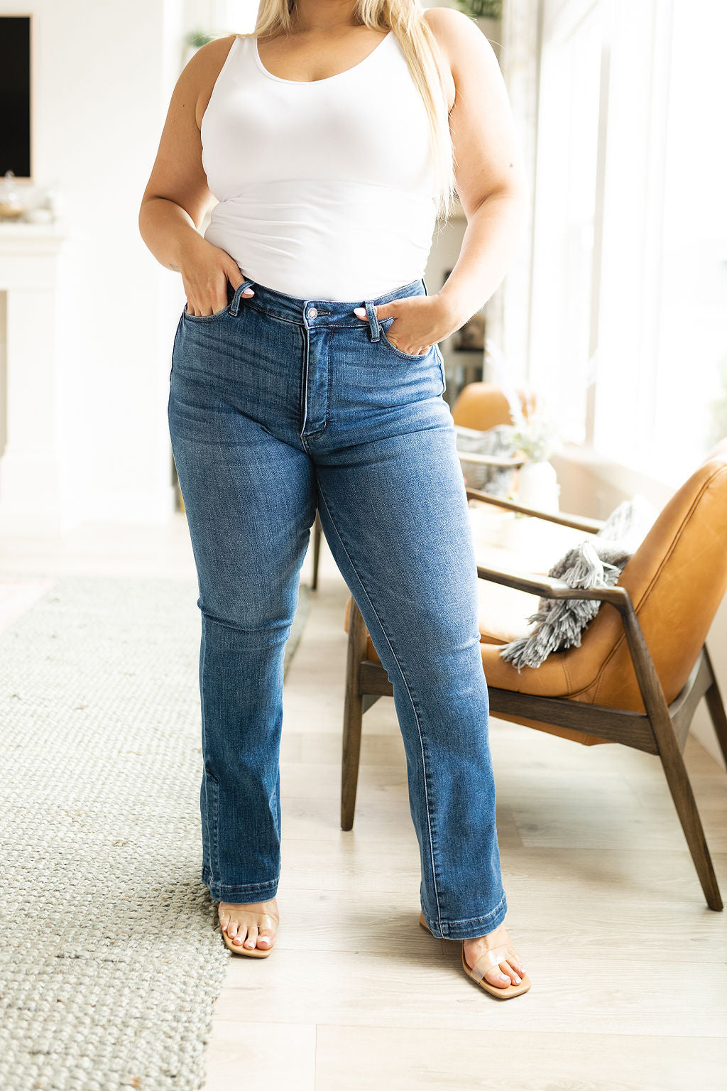 High Rise Tummy Control Slit Hem Bootcut Judy Blue Jeans