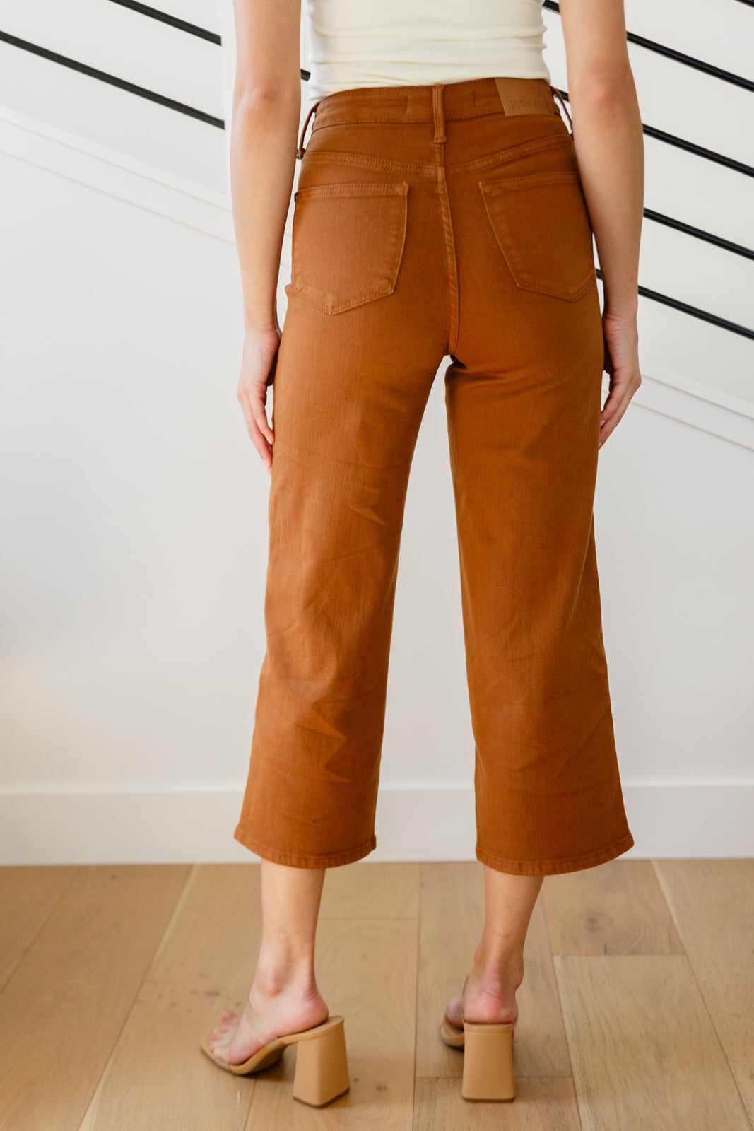 High Rise Tummy Control Wide Leg Crop Judy Blue Jeans in Camel