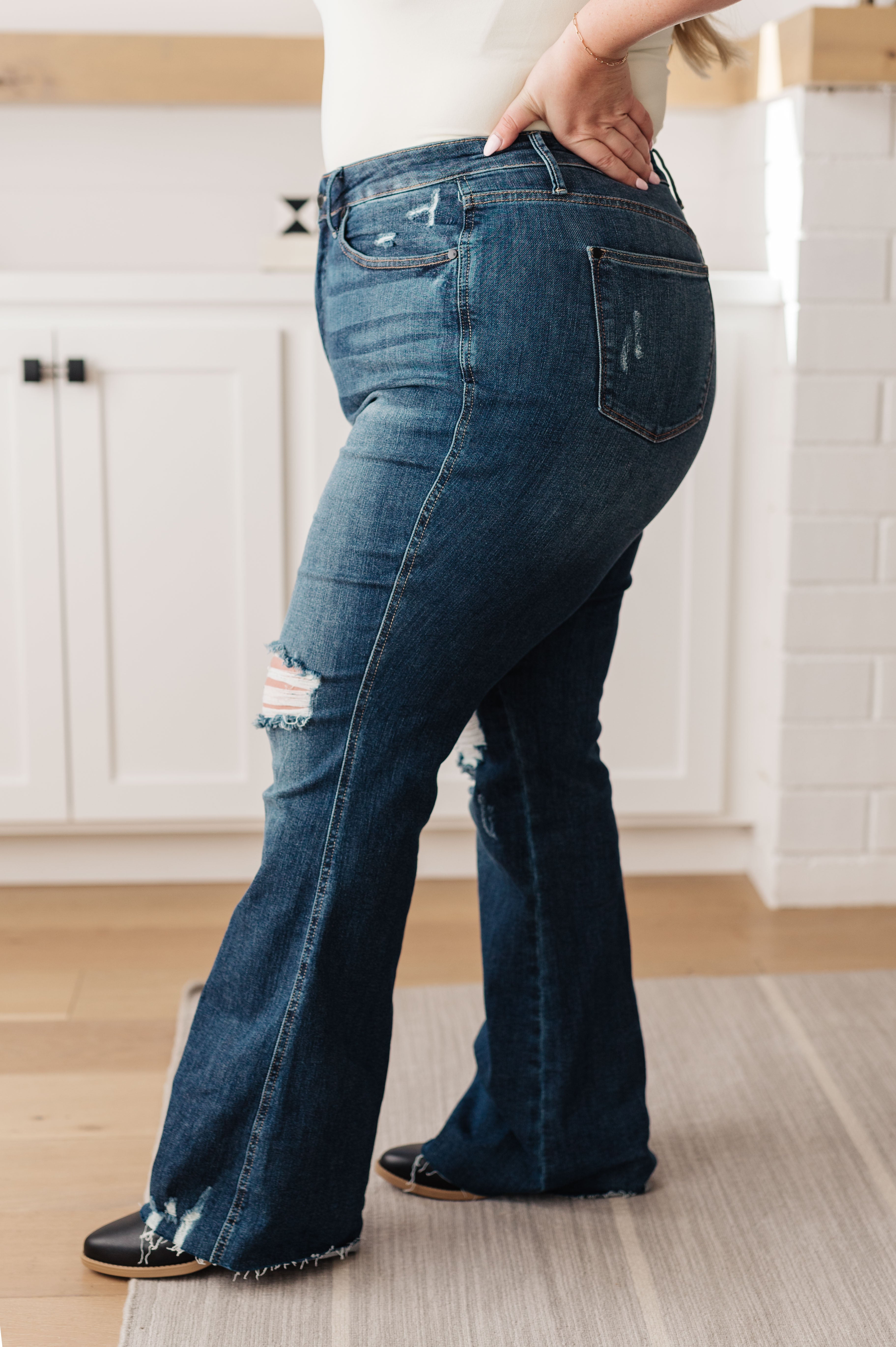 High Rise Tummy Control Distressed Flare Jeans