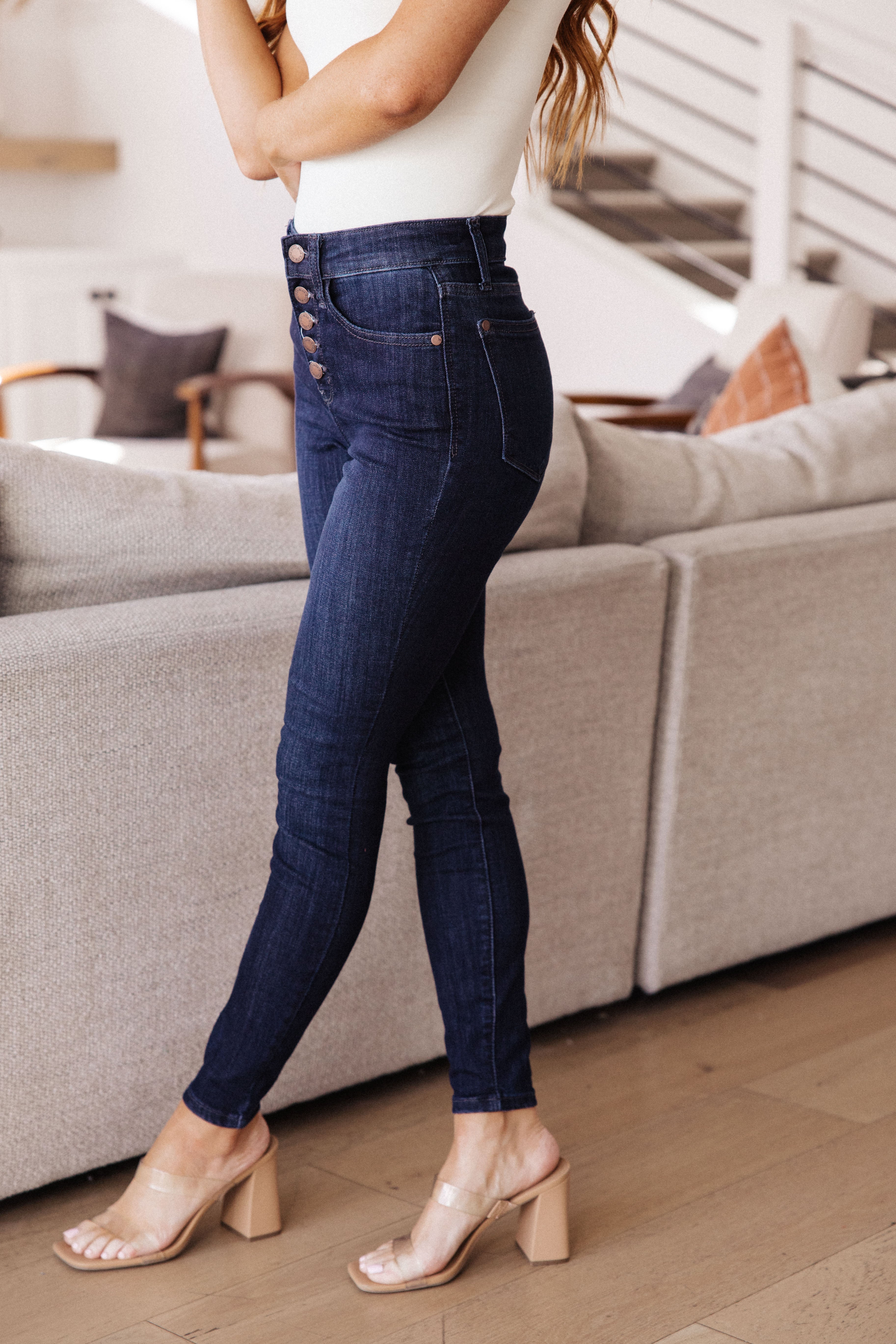 High Waist Hand Sanded Resin Skinny Judy Blue Jeans