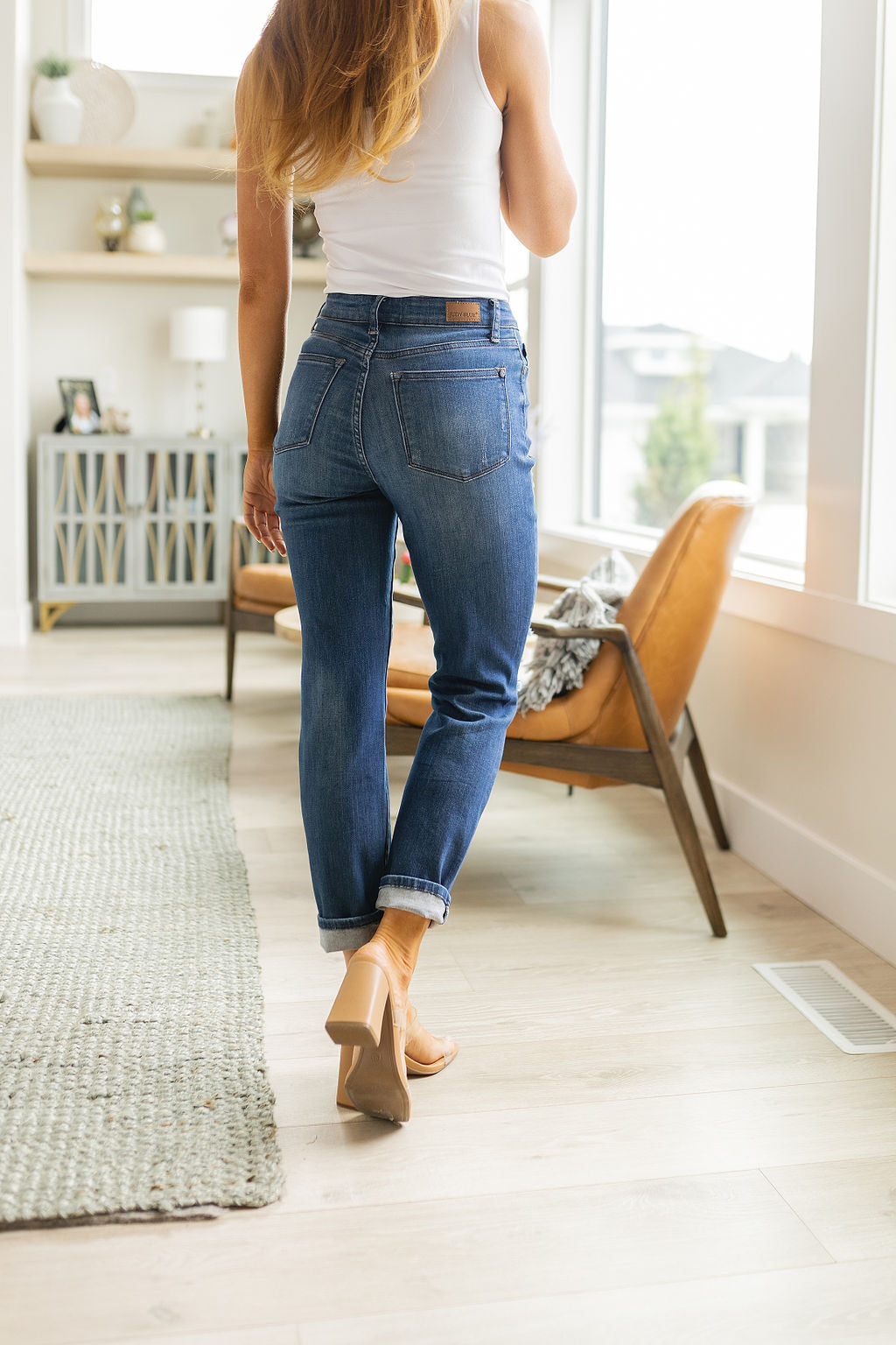 High Rise Button Fly Distressed Boyfriend Judy Blue Jeans