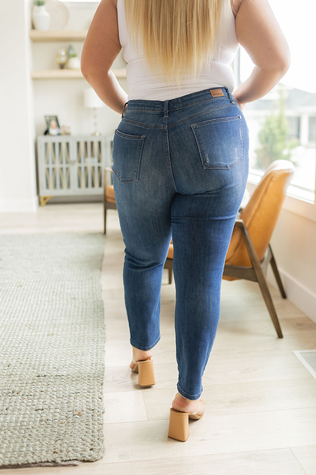 High Rise Button Fly Distressed Boyfriend Judy Blue Jeans