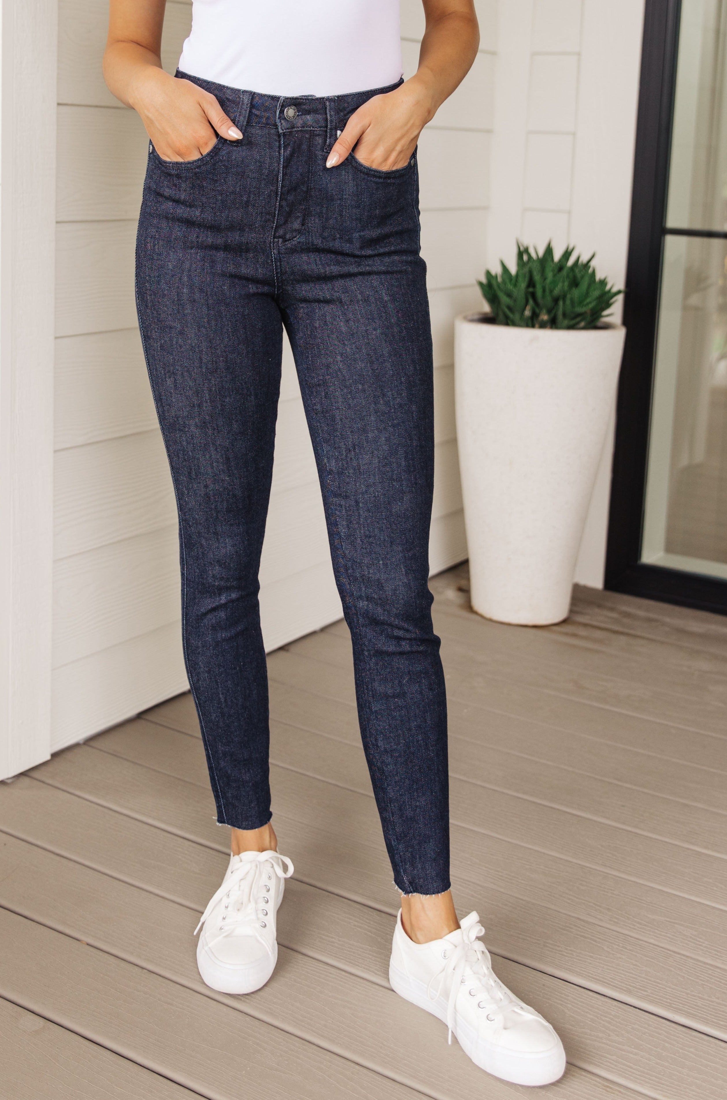 High Rise Dark Wash Tummy Control Judy Blue Skinny Jeans