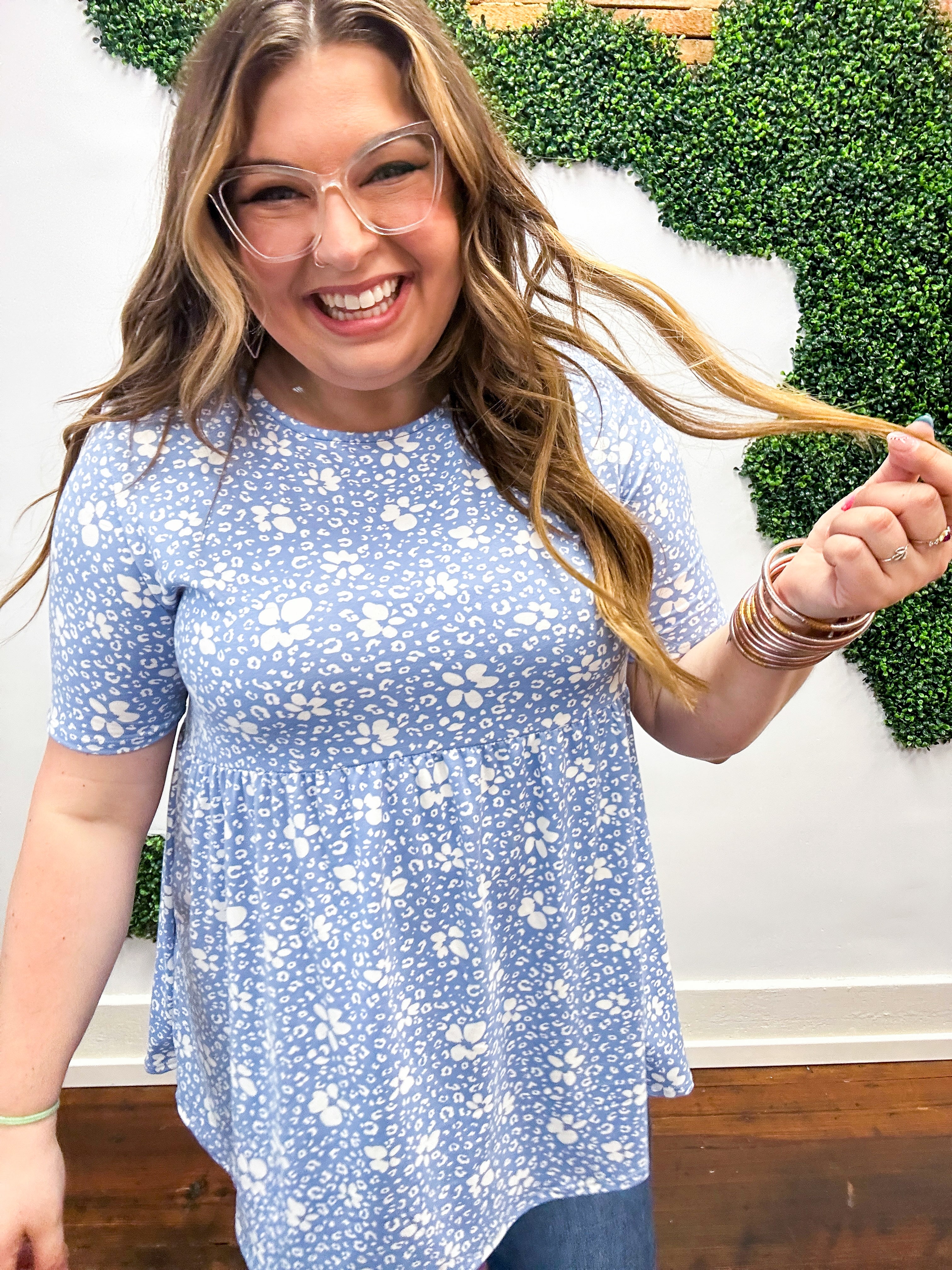 Sabrina Floral & Spots Babydoll Top - Blue *FINAL SALE* MEDIUM ONLY!