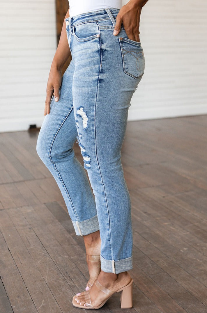 Mid Rise Distressed Boyfriend Judy Blue Jeans
