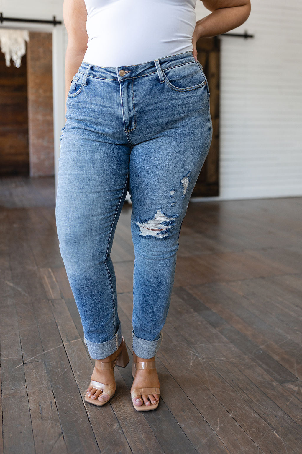 Mid Rise Distressed Boyfriend Judy Blue Jeans