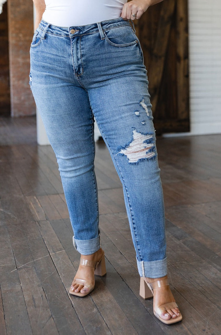 Mid Rise Distressed Boyfriend Judy Blue Jeans