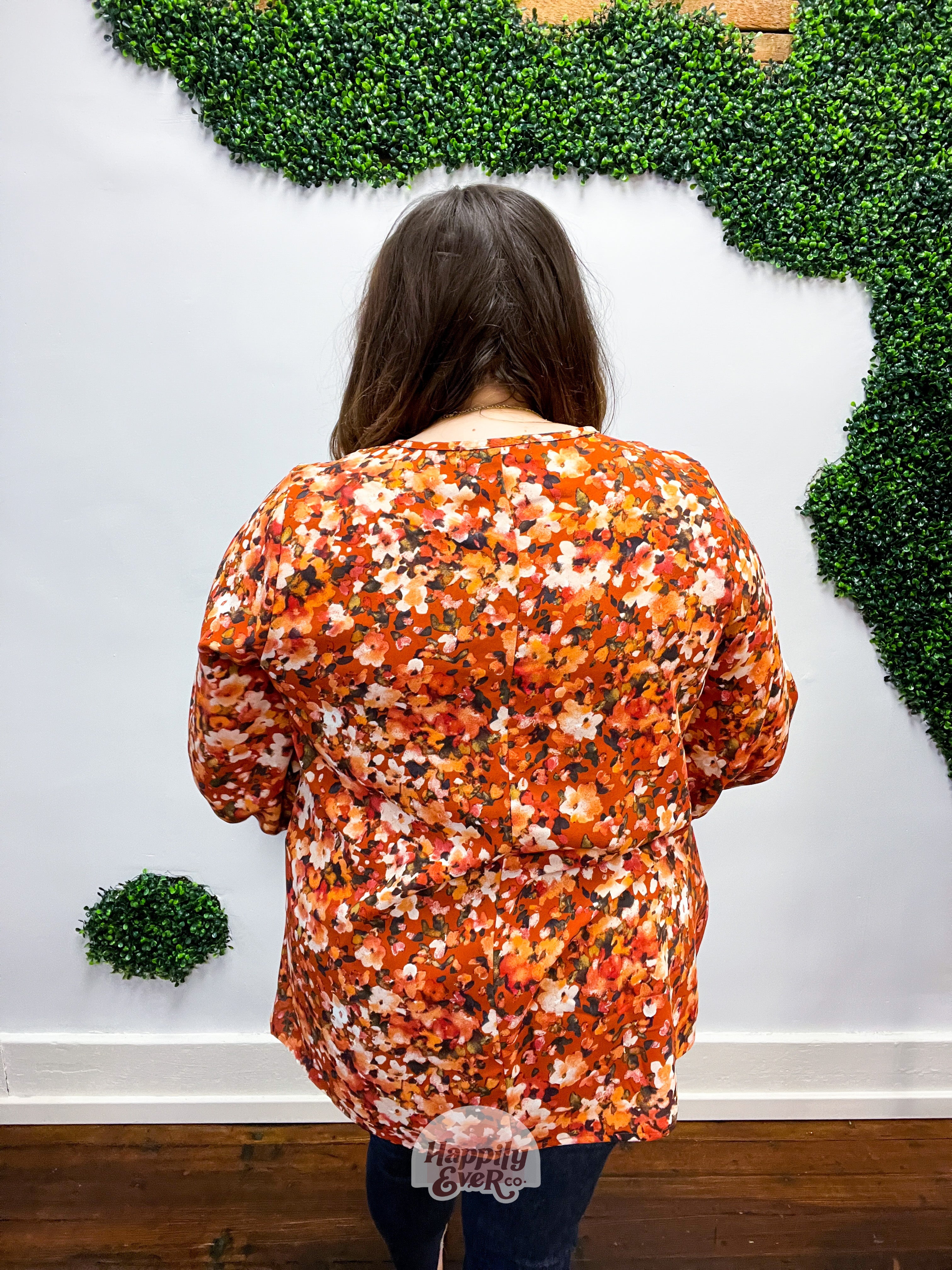 Rust Floral Print V Neck Woven Top *FINAL SALE* 1X ONLY!*