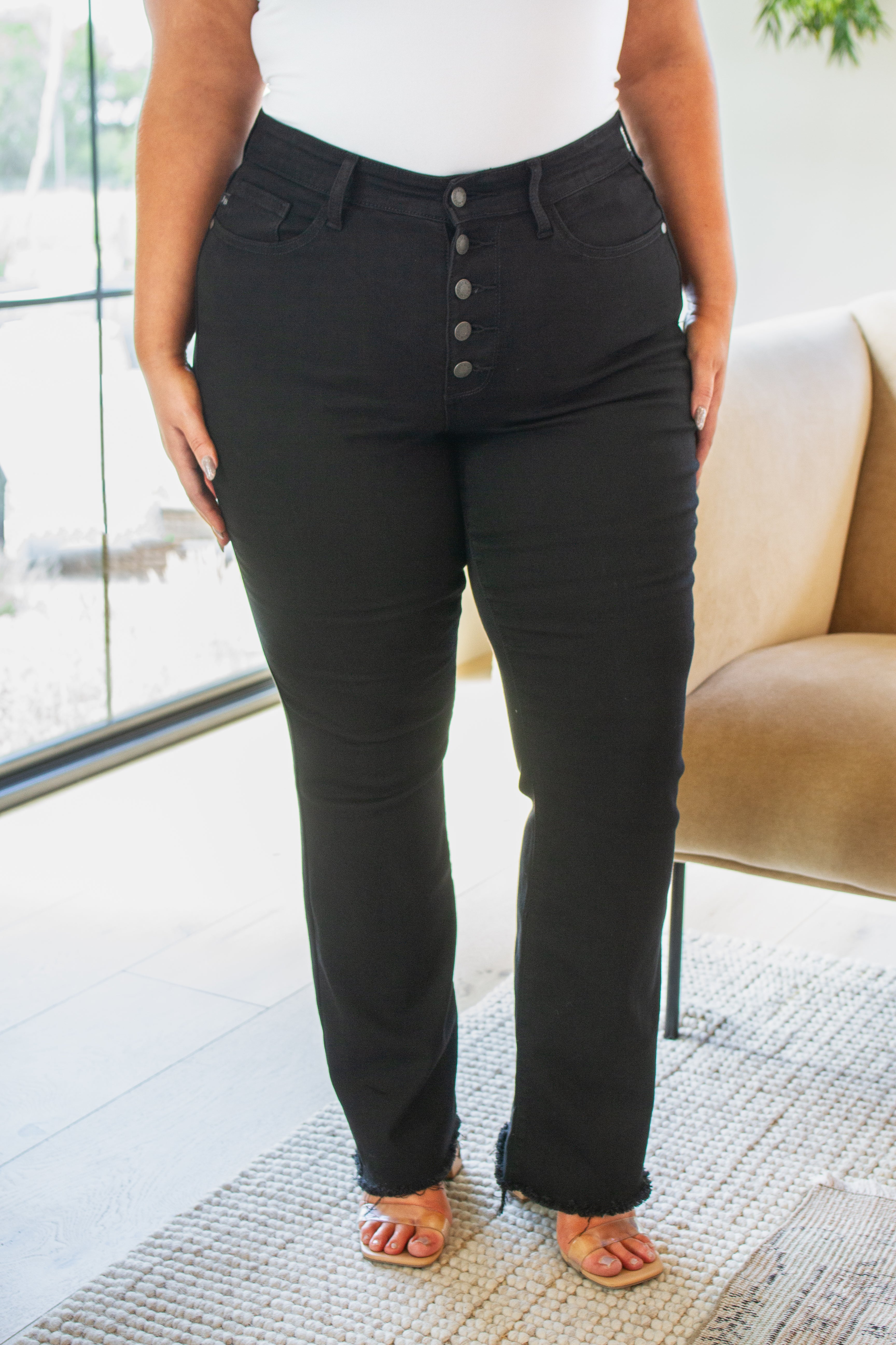 High Rise Button Fly Bootcut Judy Blue Jeans in Black