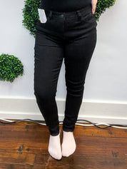 Mid Rise WannaBettaButt Non Distressed Tummy Control Skinny by RFM - Black