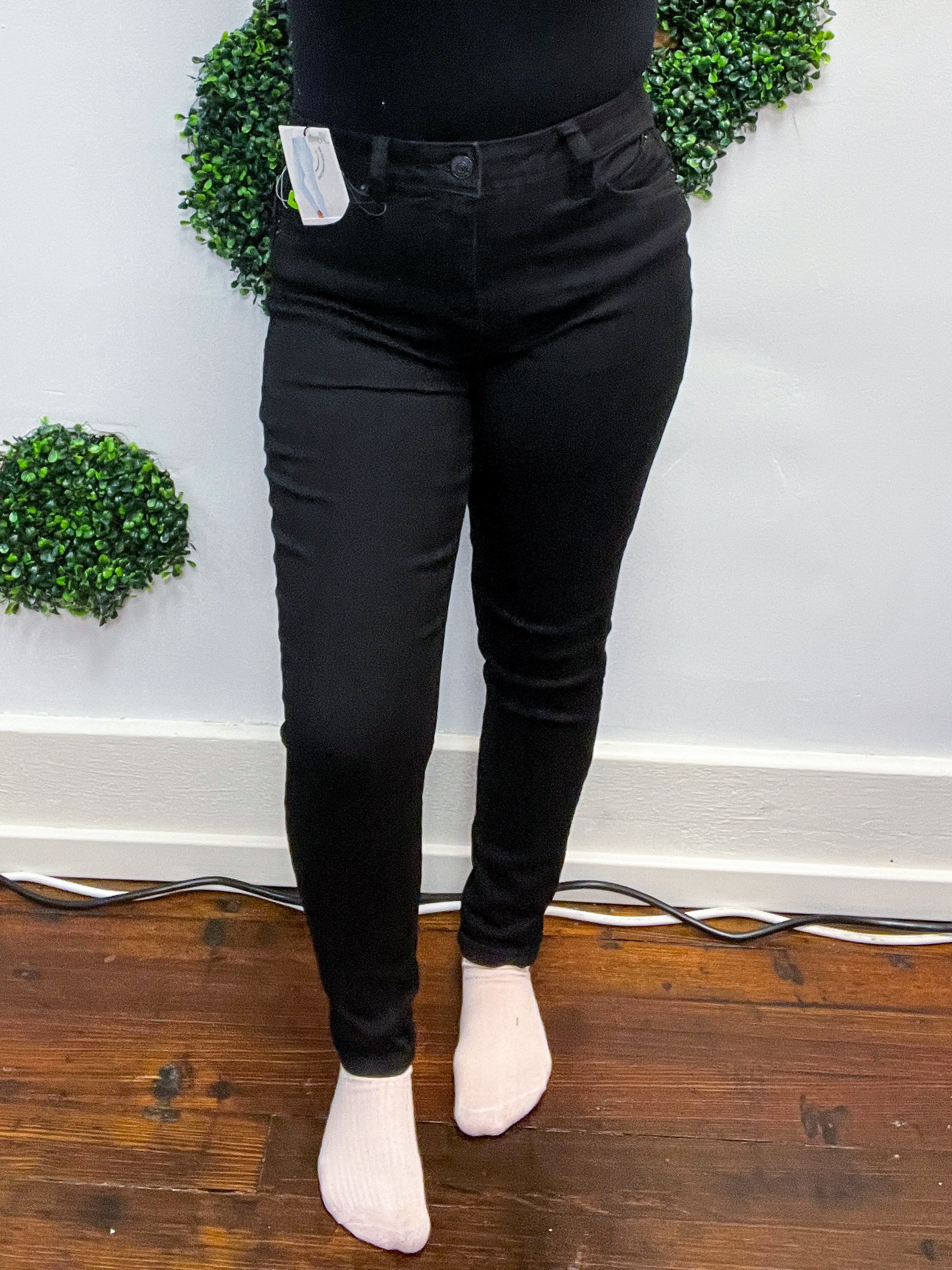 Mid Rise WannaBettaButt Non Distressed Tummy Control Skinny by RFM - Black