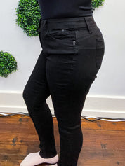 Mid Rise WannaBettaButt Non Distressed Tummy Control Skinny by RFM - Black