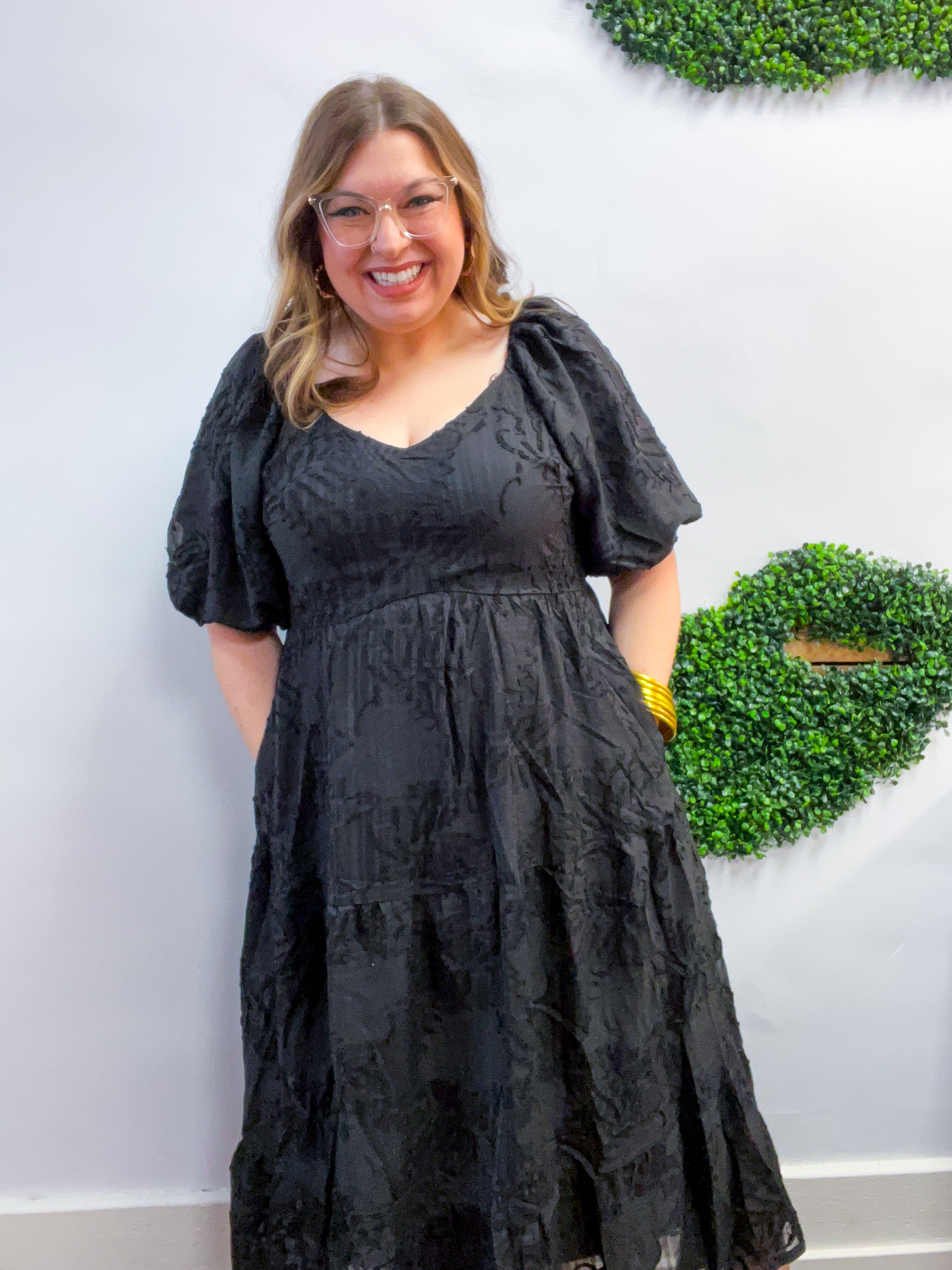 Ebony Petals Tiered Midi Dress