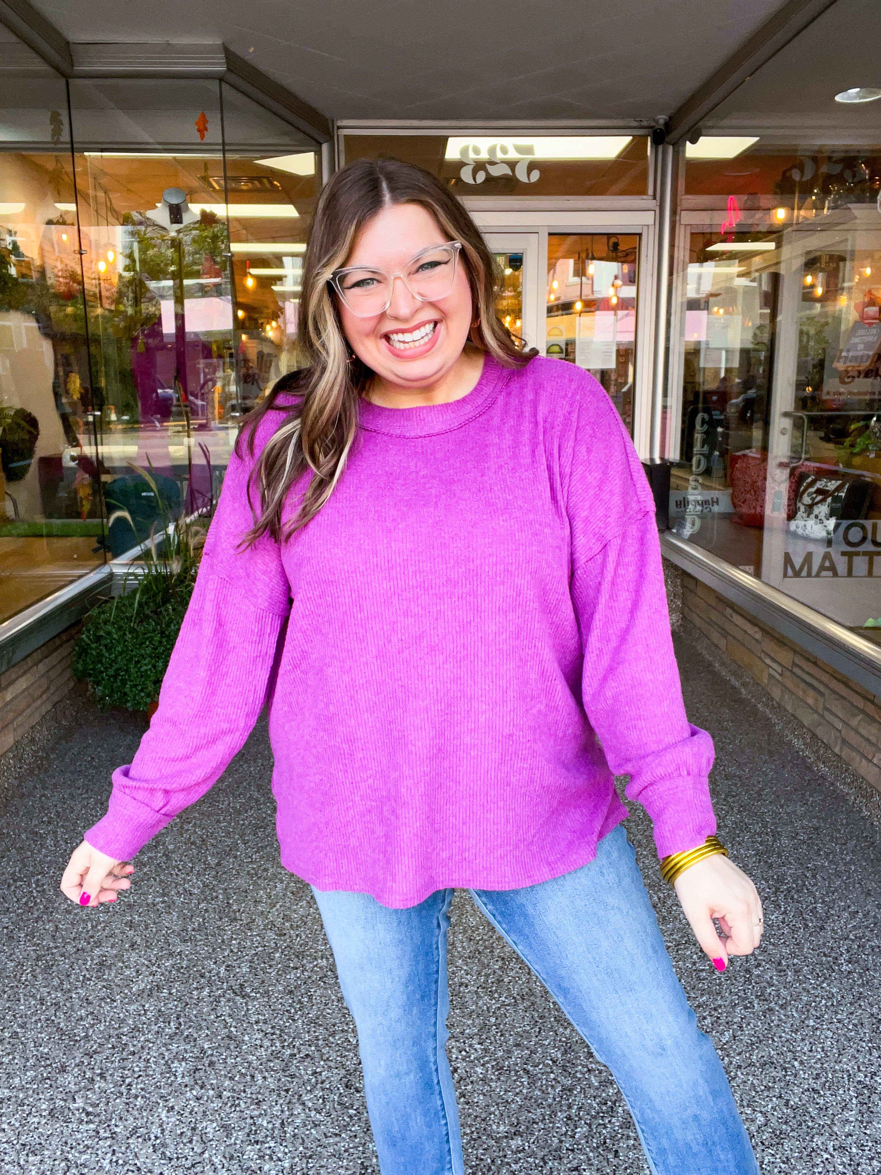 Meadow Ridge Drop Shoulder Sweater in Plum