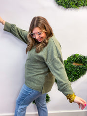 Meadow Ridge Drop Shoulder Sweater in Olive