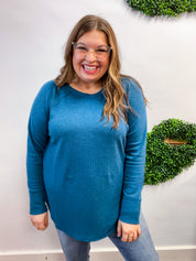 Country Lane Baby Waffle Long Sleeve Top in Teal
