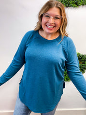 Country Lane Baby Waffle Long Sleeve Top in Teal