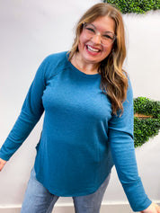 Country Lane Baby Waffle Long Sleeve Top in Teal