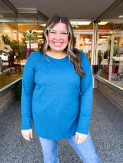 Country Lane Baby Waffle Long Sleeve Top in Teal