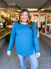 Country Lane Baby Waffle Long Sleeve Top in Teal