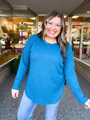 Country Lane Baby Waffle Long Sleeve Top in Teal