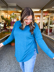 Country Lane Baby Waffle Long Sleeve Top in Teal