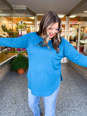 Country Lane Baby Waffle Long Sleeve Top in Teal