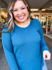Country Lane Baby Waffle Long Sleeve Top in Teal