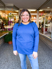 Country Lane Baby Waffle Long Sleeve Top in Light Navy