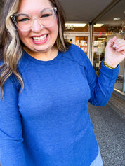 Country Lane Baby Waffle Long Sleeve Top in Light Navy