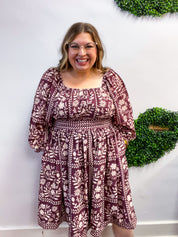 Blooming Borders Dress in Wine & Cream