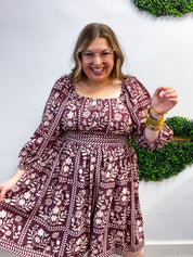 Blooming Borders Dress in Wine & Cream