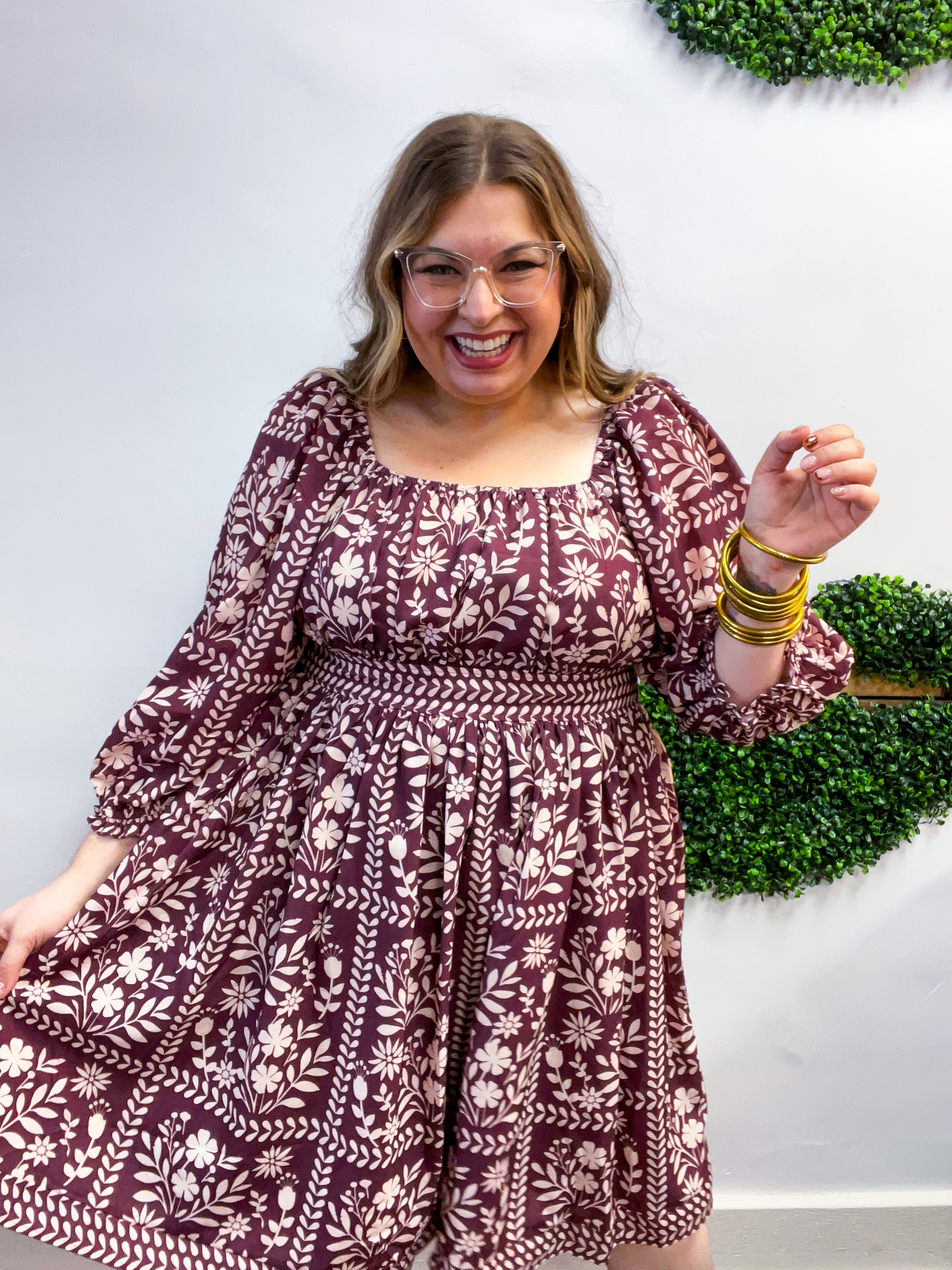 Blooming Borders Dress in Wine & Cream