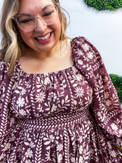 Blooming Borders Dress in Wine & Cream