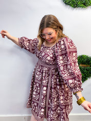Blooming Borders Dress in Wine & Cream