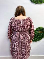 Blooming Borders Dress in Wine & Cream