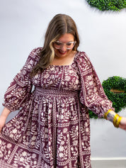 Blooming Borders Dress in Wine & Cream