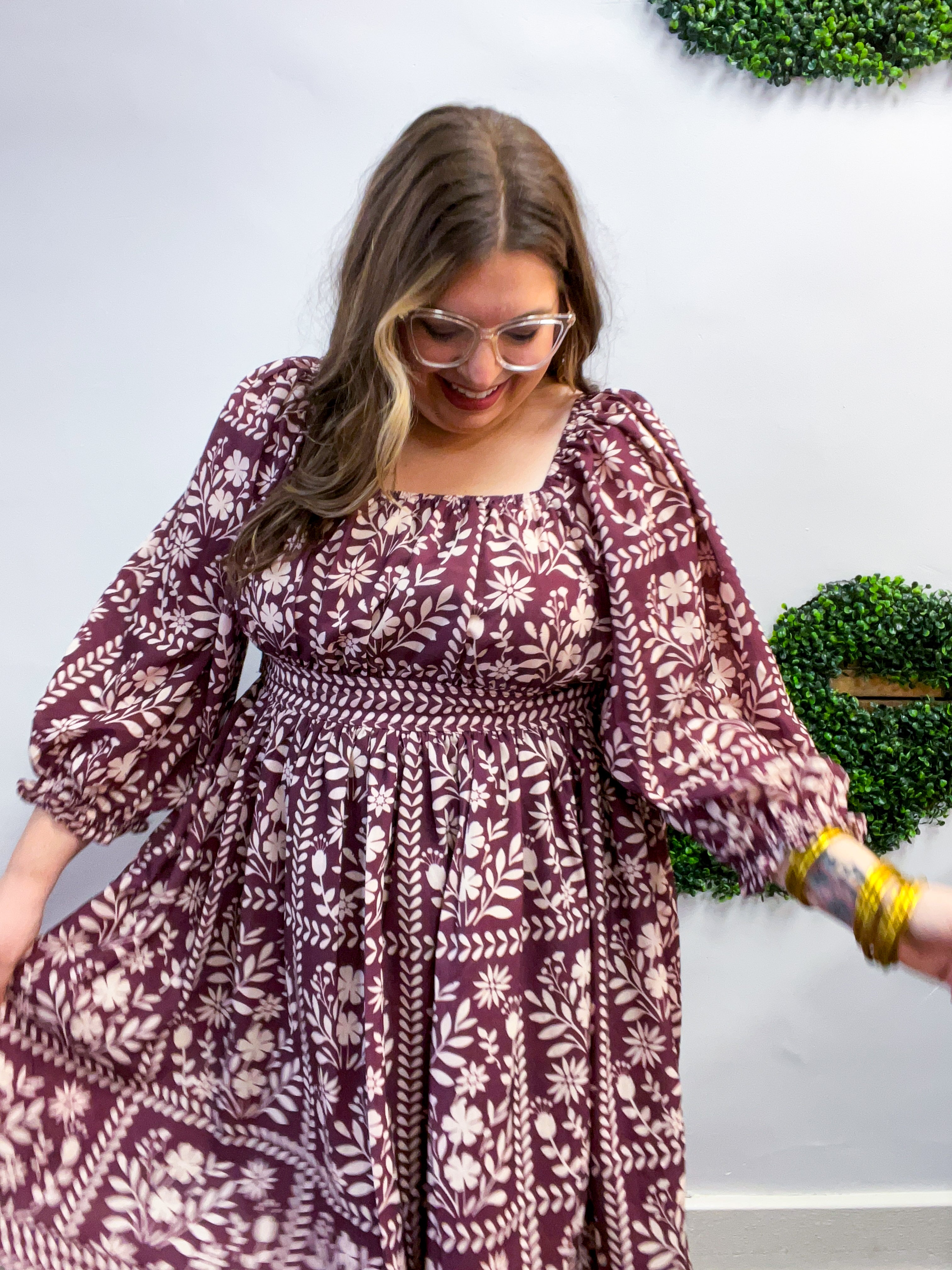 Blooming Borders Dress in Wine & Cream