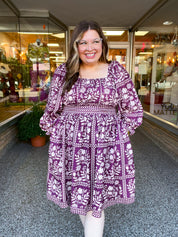 Blooming Borders Dress in Wine & Cream