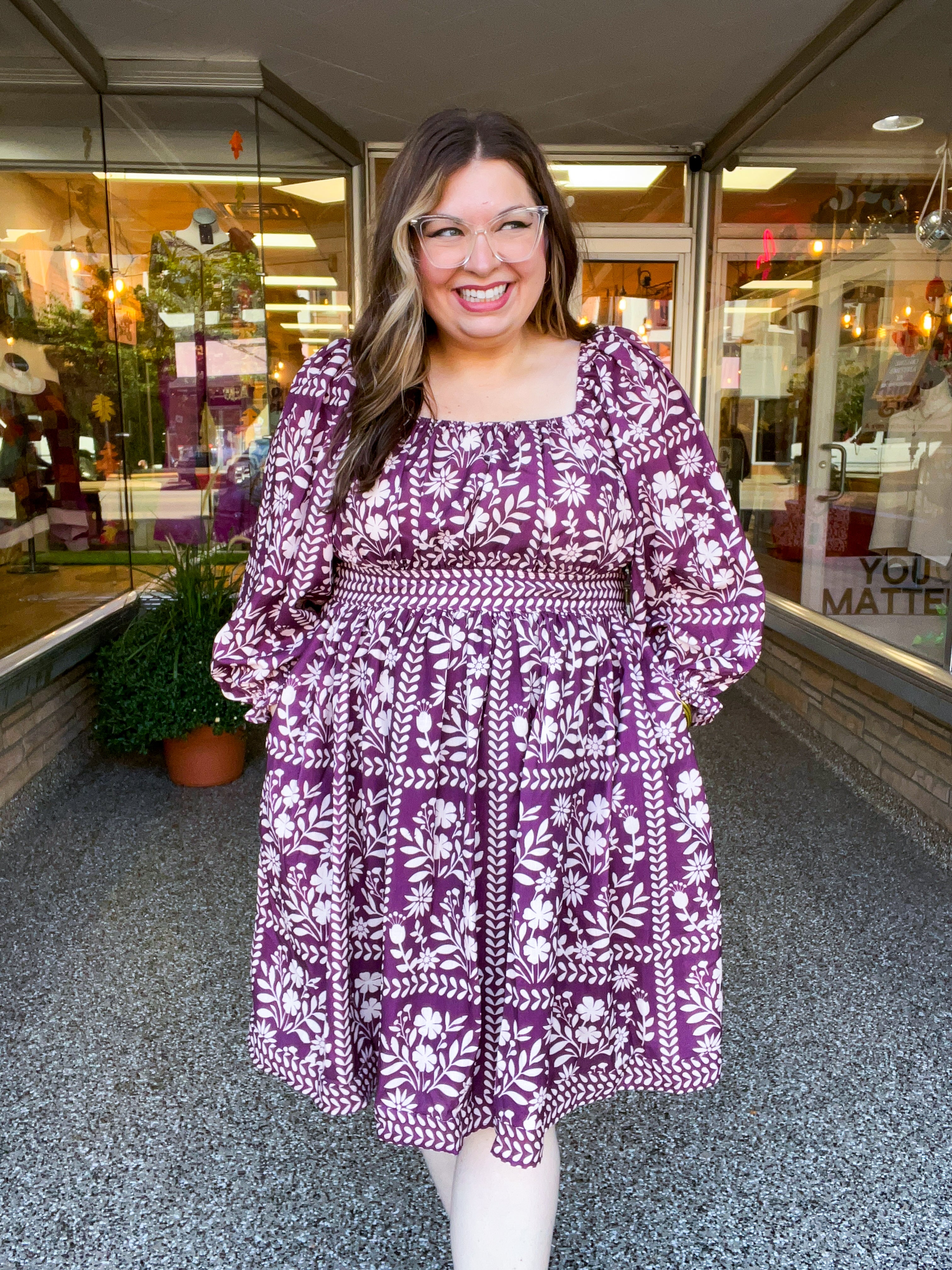 Blooming Borders Dress in Wine & Cream